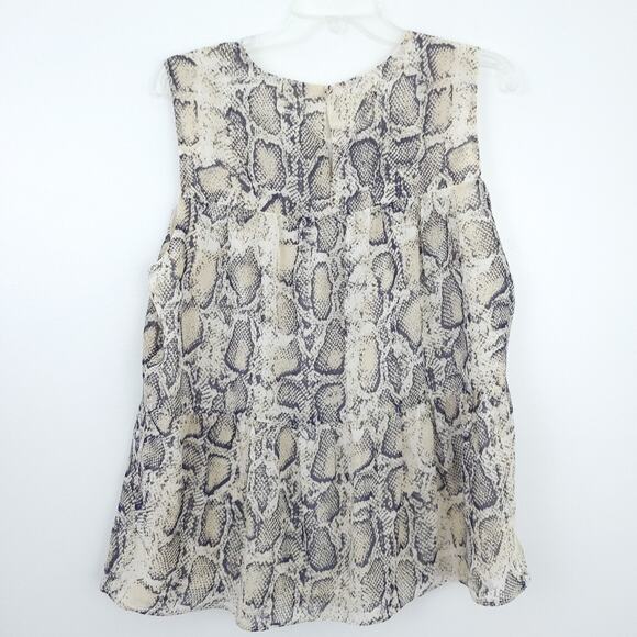 Gilli Tank Blouse Snakeskin Print Cream Neutral 0X Plus Size Sleeveless Flowy - Picture 2 of 7